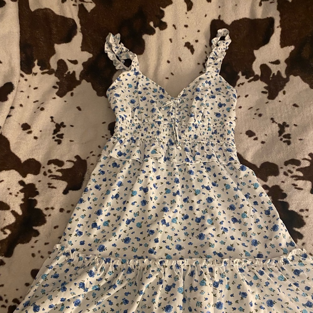 Inspired Hearts White and Blue Floral Dress